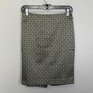 Ann Taylor Medallion Print Pencil Skirt Gold/Black Size 2P